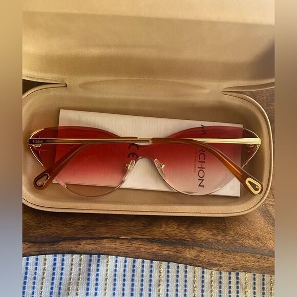 Chloe CE163S 823 Sunglasses Women's Gold/Pink Gradient Lens Fashion Shield 60mm - Picture 9 of 12